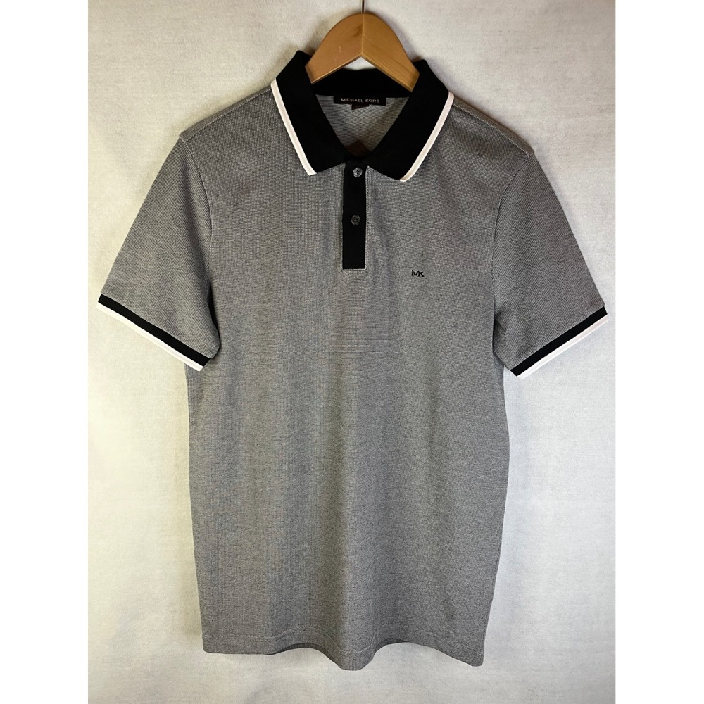 Michael Kors men's polo shirt waffle stretch cotton gray contrasting collar Sz M - Picture 1 of 4